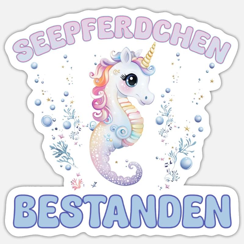 Mädchen Seepferdchen bestanden Kinder - Sticker Größe S (10 x 10 cm) - Mattweiß