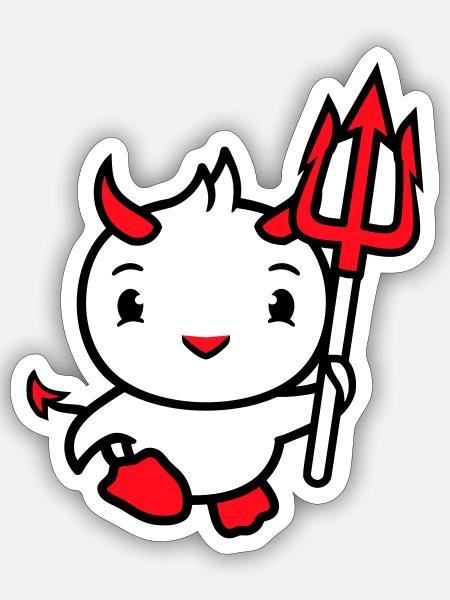 oiseau diable cornes satan trident enfer mal cool - Sticker taille S (10 x 10 cm) - blanc mat