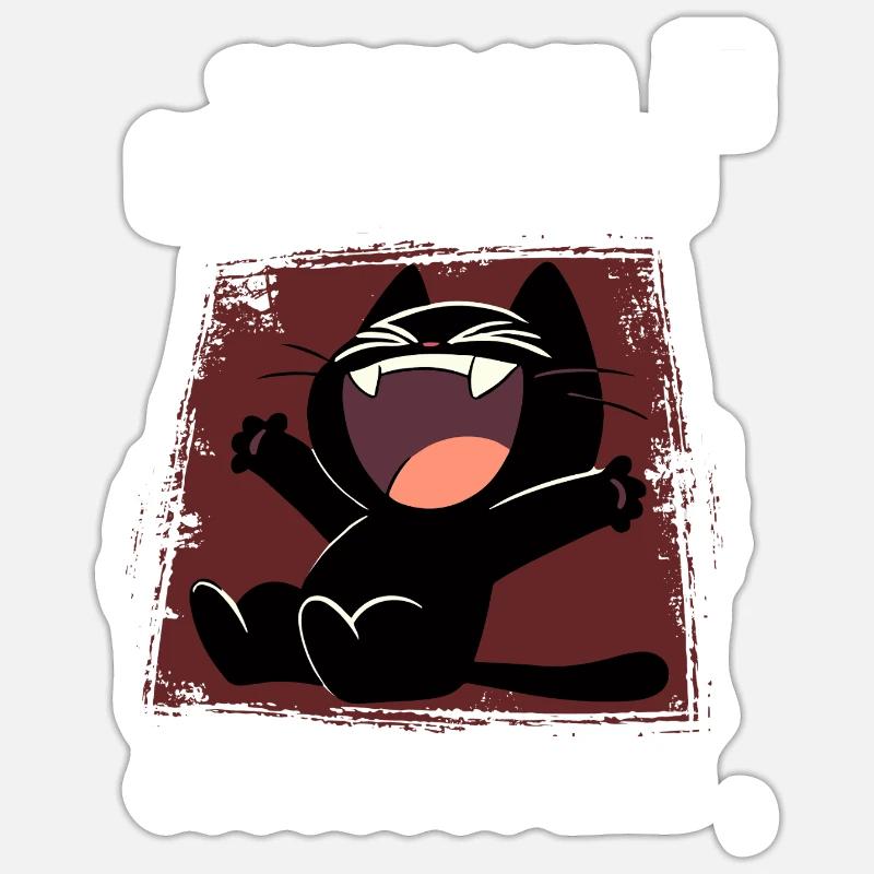 Lachende schwarze Katze – Wenn’s richtig wehtut - Sticker Größe S (10 x 10 cm) - Mattweiß