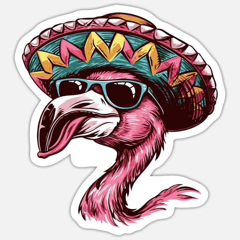 Flamingo Comic Lustig Sombrero - Sticker Größe S (10 x 10 cm) - Mattweiß