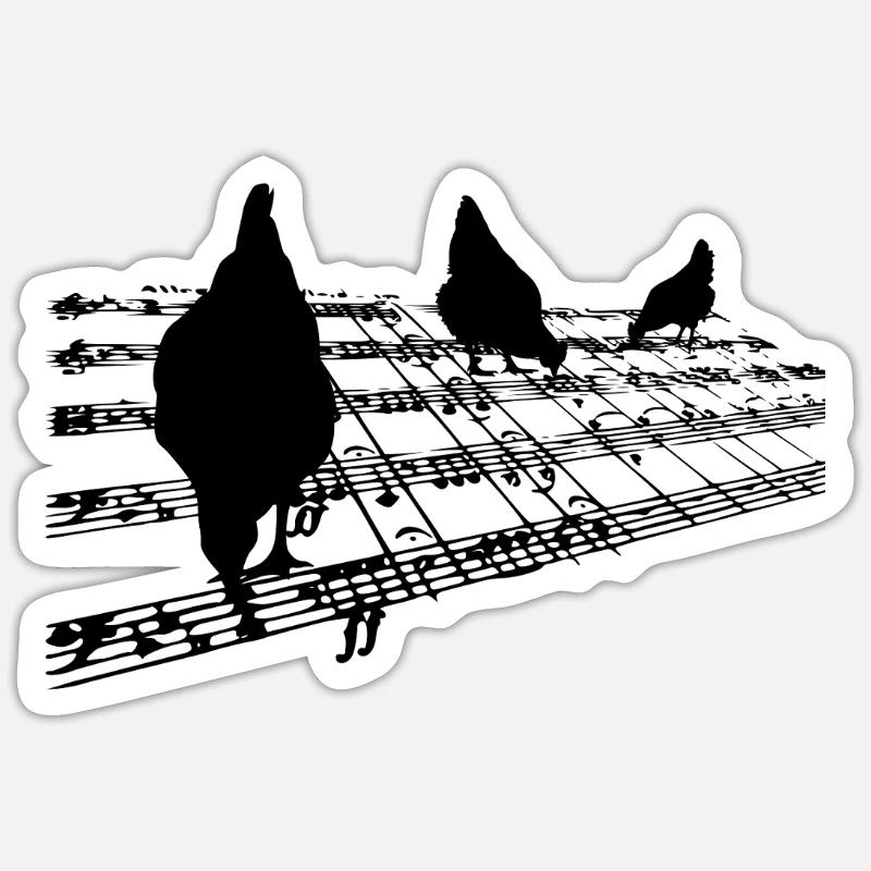 Poules sur portées Partitions - Sticker taille S (10 x 10 cm) - blanc mat