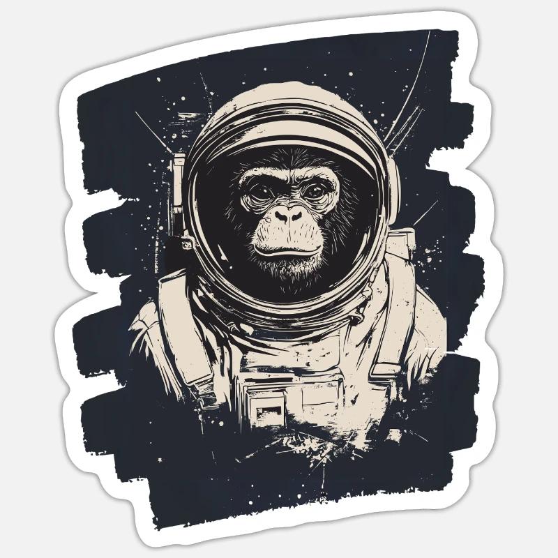 Singe astronaute - Sticker taille S (10 x 10 cm) - blanc mat