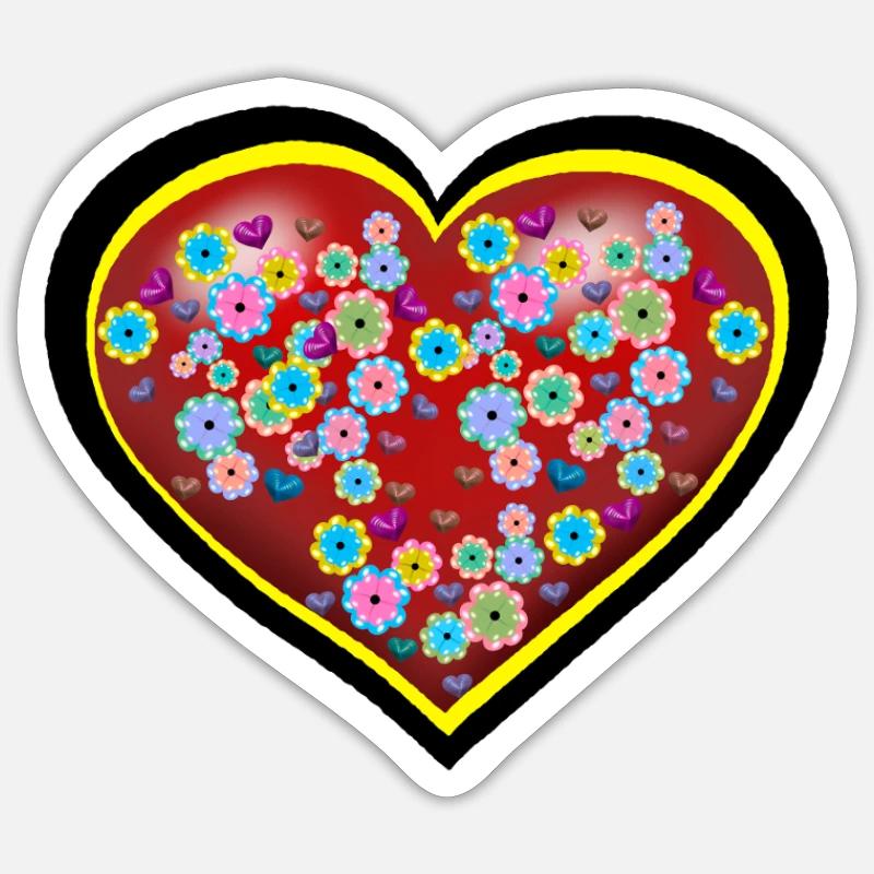 Blumen Herz Herzen Valentin Muttertag - Sticker Größe S (10 x 10 cm) - Mattweiß
