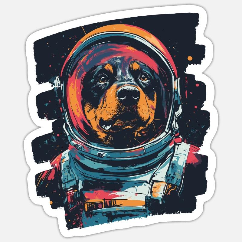 Rottweiler Astronaute - Sticker taille S (10 x 10 cm) - blanc mat