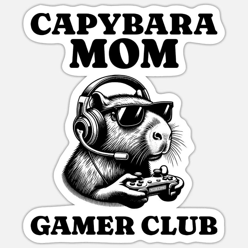Capybara Joueuse Capybara Maman Gameuse Sticker taille S (10 x 10 cm)
