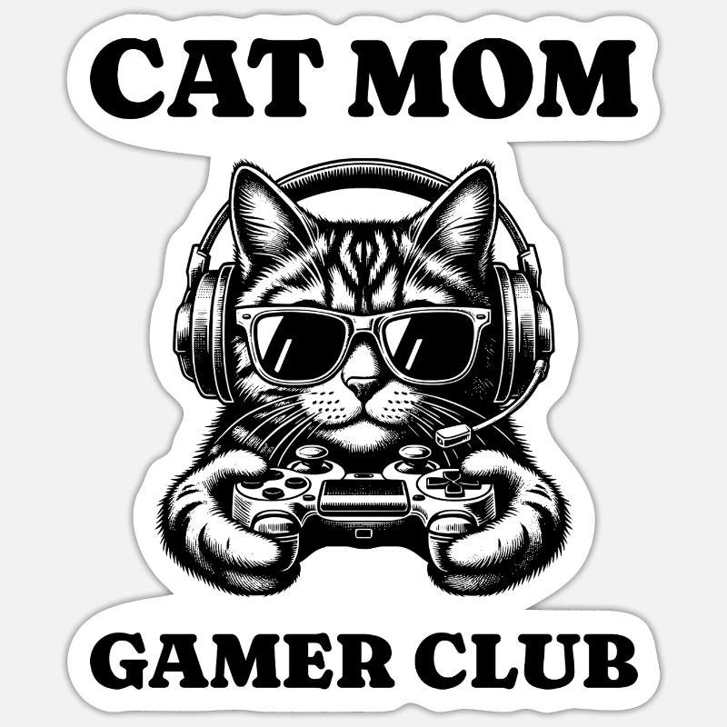 Chat Joueuse Chat Maman Gameuse Sticker taille S (10 x 10 cm)