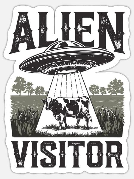 Alien Visitor Shirt - Sticker Größe S (10 x 10 cm) - Mattweiß