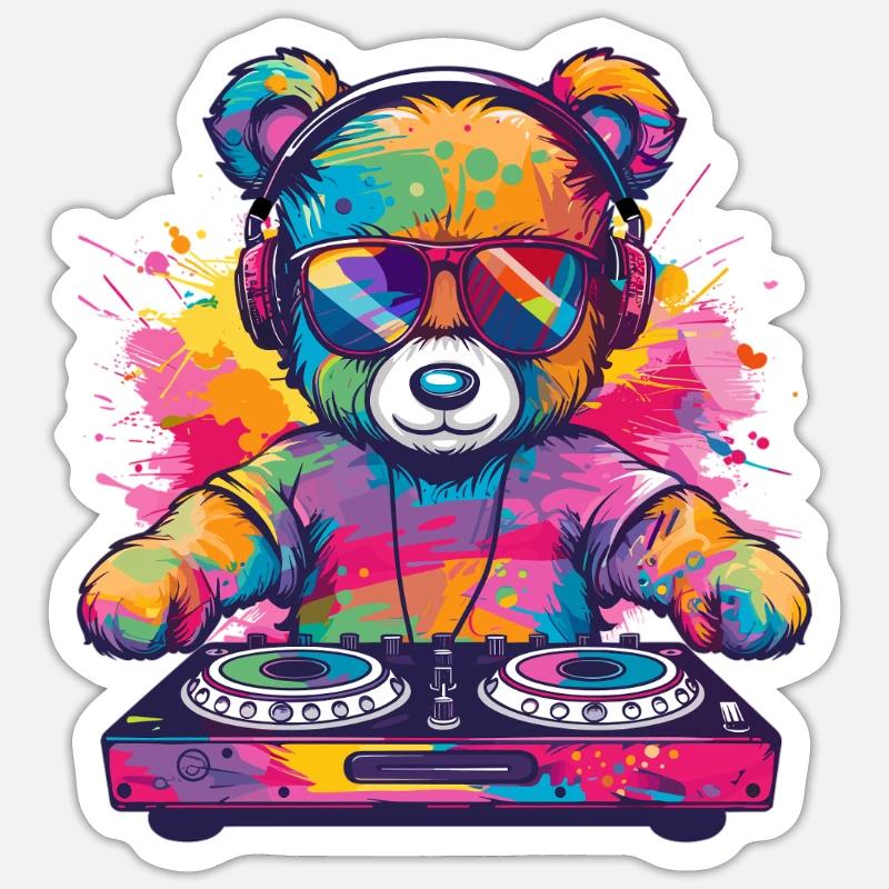 DJ coloré Teddy - Sticker taille S (10 x 10 cm) - blanc mat