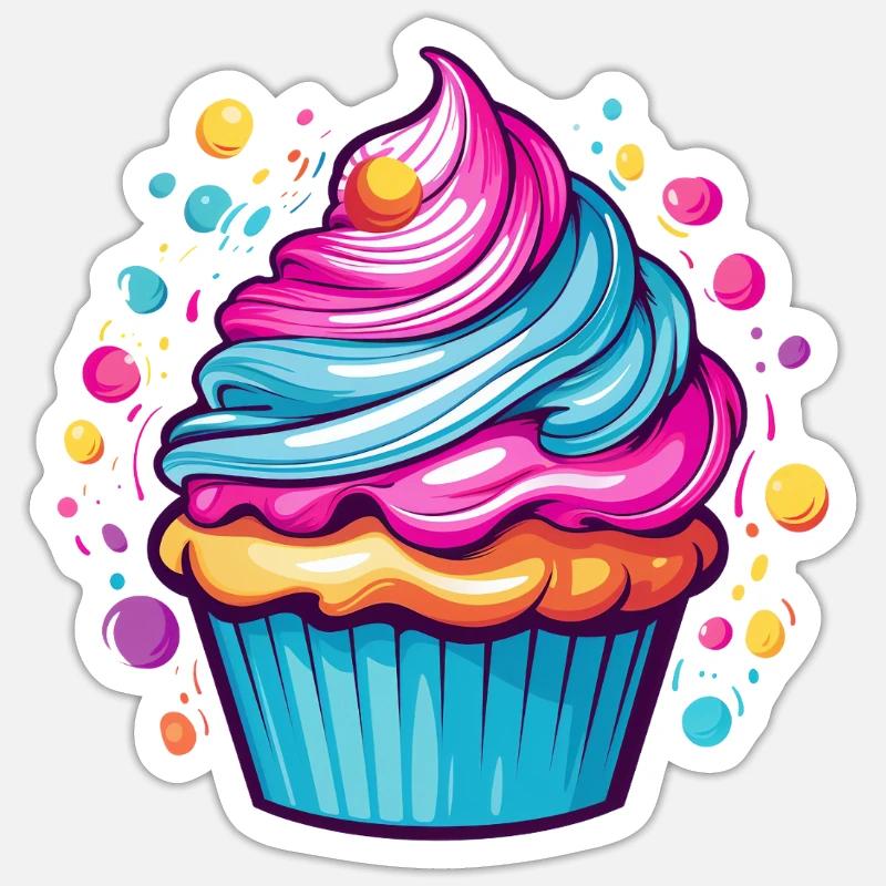 Bunter Cupcake - Sticker Größe S (10 x 10 cm) - Mattweiß