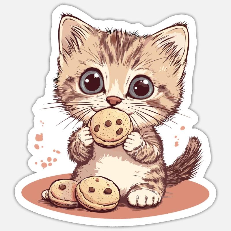 Chat biscuit mignon - Sticker taille S (10 x 10 cm) - blanc mat