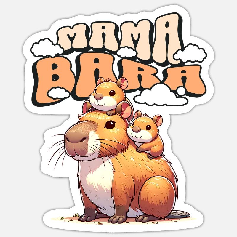Mamabara Mère Capybara - Sticker taille S (10 x 10 cm) - blanc mat