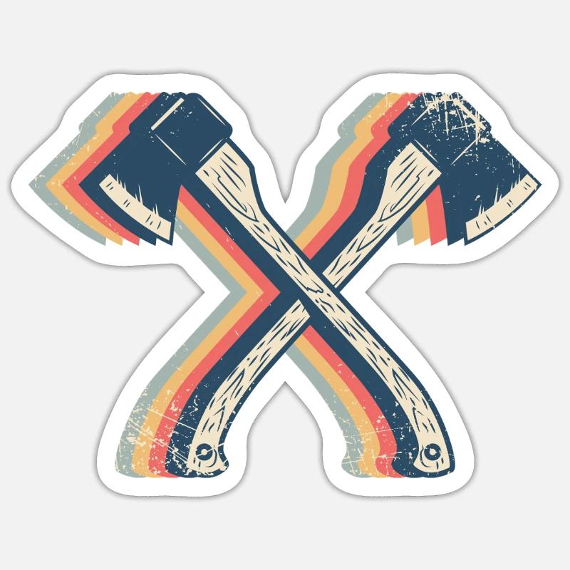 Axe Throwing Axe Thrower Retro Line Art Sticker size S (10 x 10 cm)