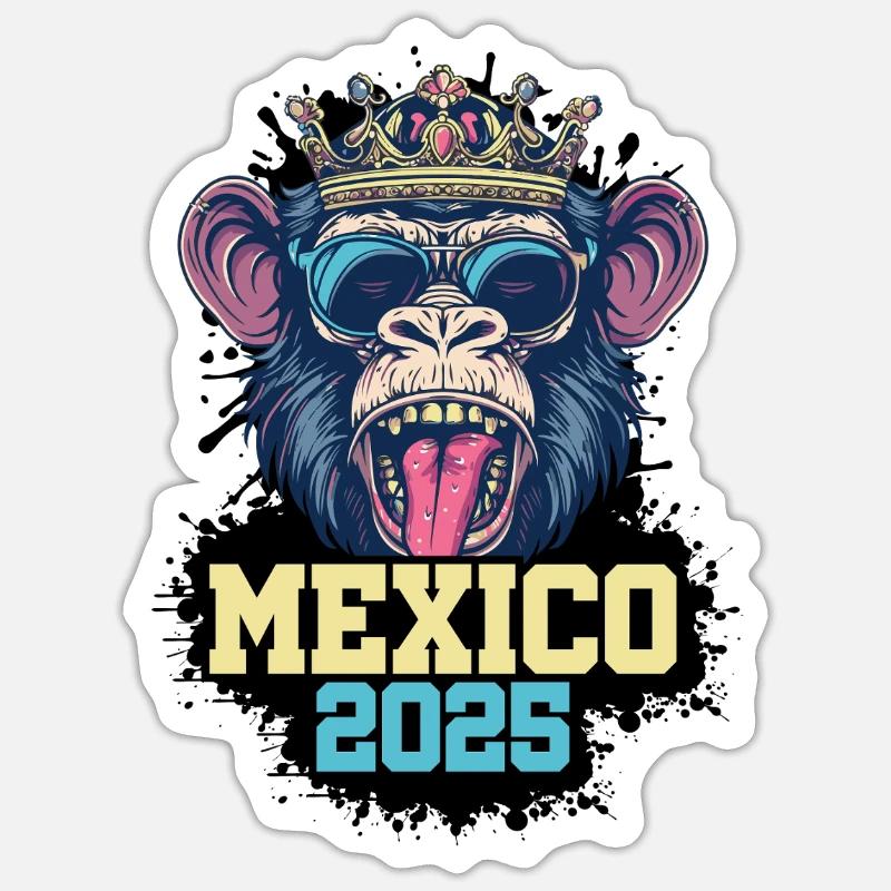 Mexique 2025 Singe - Sticker taille S (10 x 10 cm) - blanc mat
