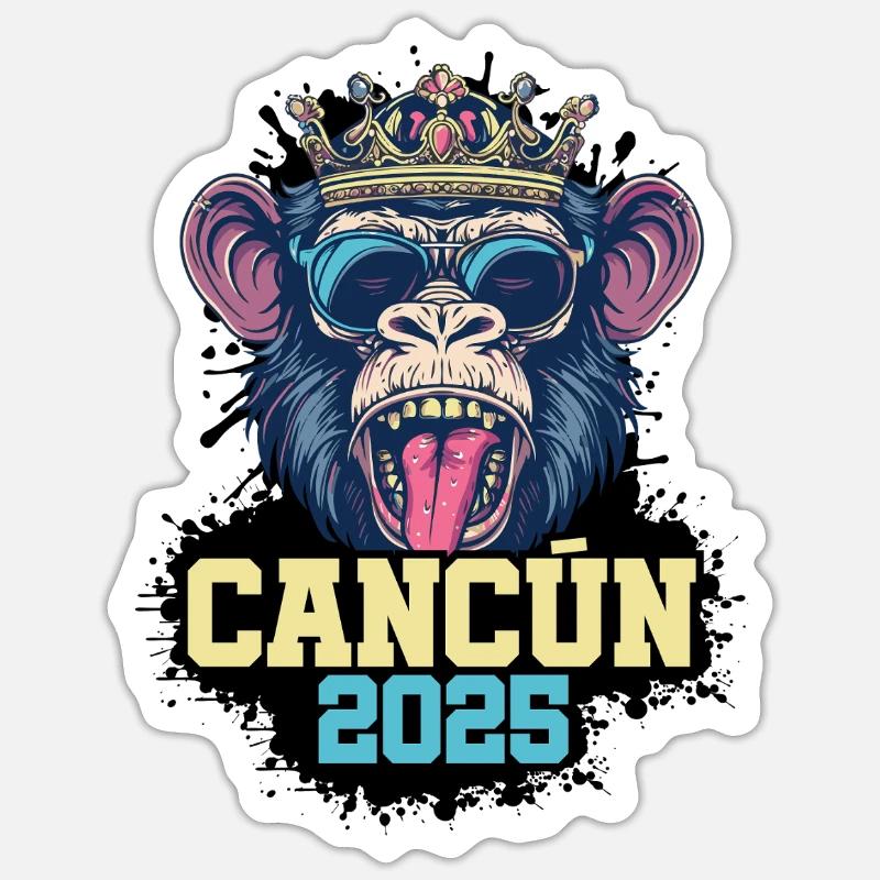 Cancun 2025 Singe - Sticker taille S (10 x 10 cm) - blanc mat