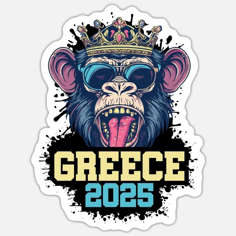 Grèce 2025 Singe - Sticker taille S (10 x 10 cm) - blanc mat