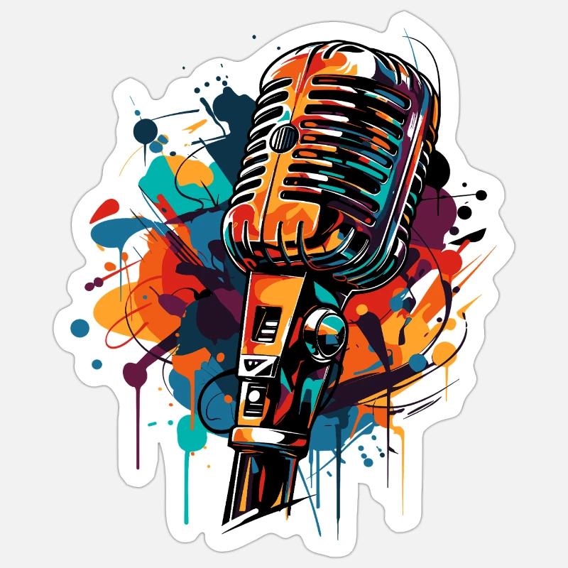 Microphone retro design singing - Sticker size S (10 x 10 cm) - white matte