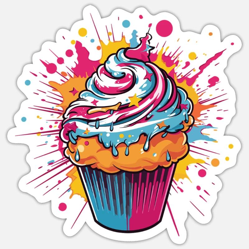 Farbexplosion Cupcake - Sticker Größe S (10 x 10 cm) - Mattweiß