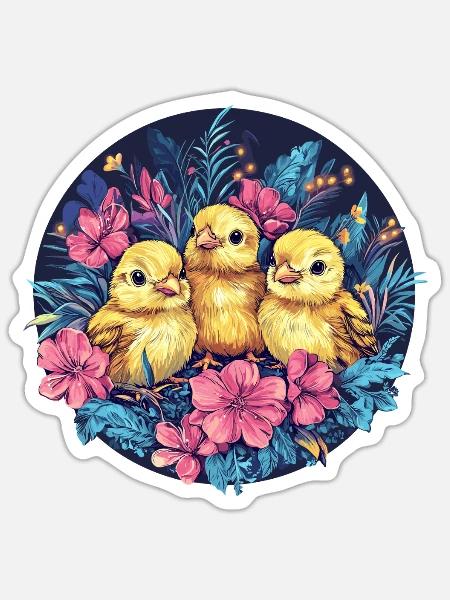Küken im Blütennest - Sticker Größe S (10 x 10 cm) - Mattweiß