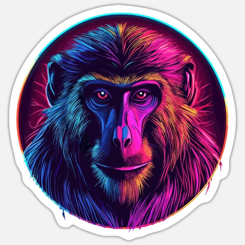 Neon Mandrill Monkey - Sticker size S (10 x 10 cm) - white matte