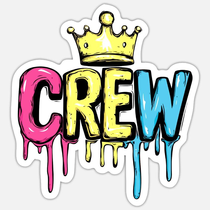 Crew Krone Bunt - Sticker Größe S (10 x 10 cm) - Mattweiß