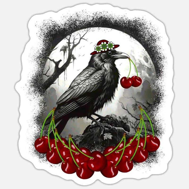Summertime: cherries, cherries, ravens, ravens, crow Sticker size S (10 x 10 cm)