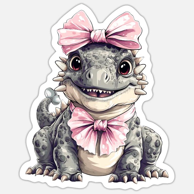 Coquette Bogen Ankylosaurus Dinosaurier Mädchen - Sticker Größe S (10 x 10 cm) - Mattweiß