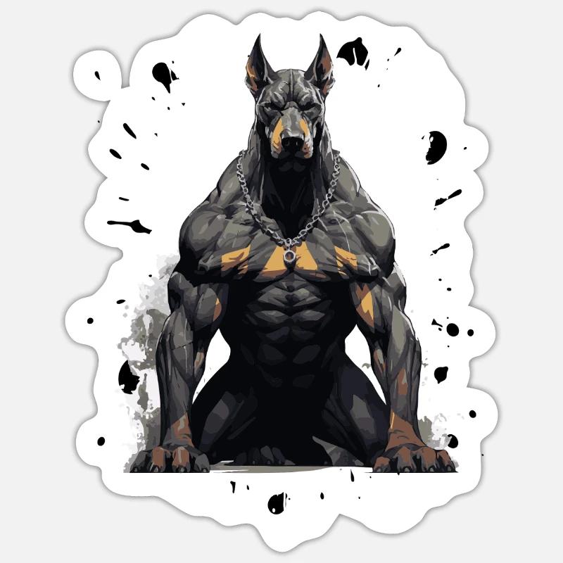 Muscles du chien Doberman - Sticker taille S (10 x 10 cm) - blanc mat