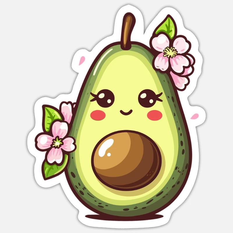 Avocat doux aux fleurs - Sticker taille S (10 x 10 cm) - blanc mat