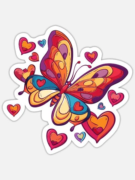 Bunter Schmetterling mit Herzen - Sticker Größe S (10 x 10 cm) - Mattweiß