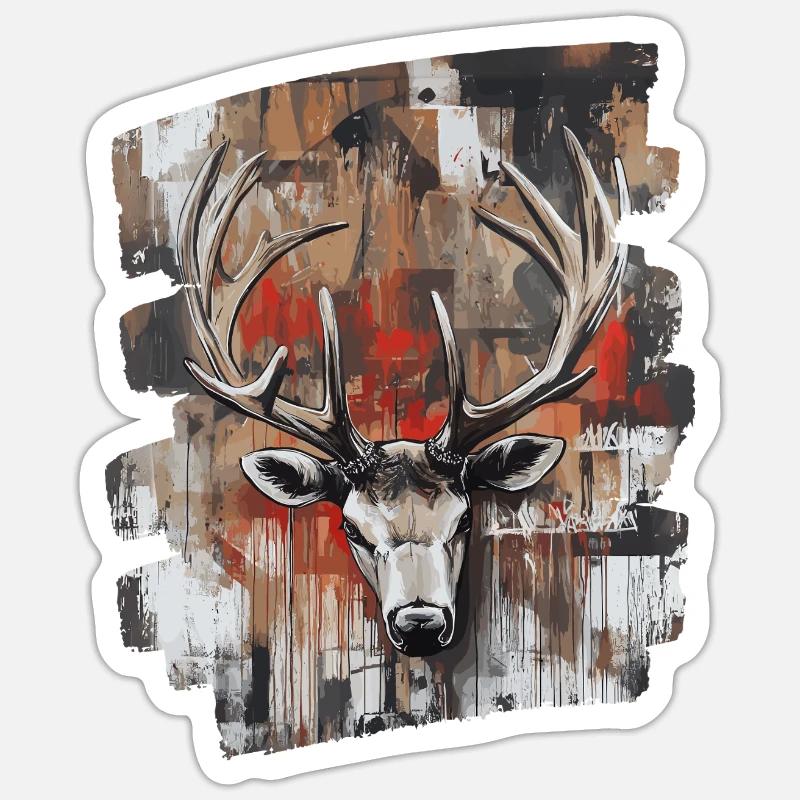 Hirsch mit Geweih - Sticker Größe S (10 x 10 cm) - Mattweiß