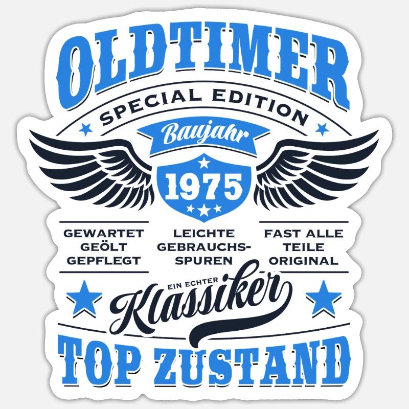 Oldtimer Baujahr 1975 - Geburtstag - Geschenk - Sticker Größe S (10 x 10 cm) - Mattweiß