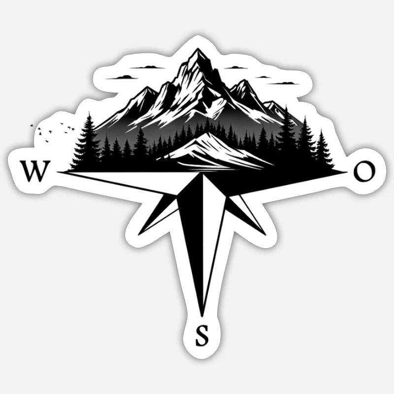 Mountain Compass Adventure - Sticker taille S (10 x 10 cm) - blanc mat