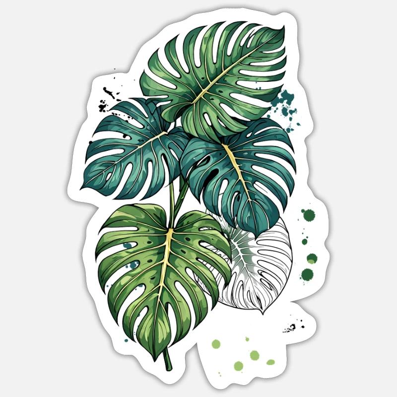 Monstera Bloom avec éclaboussures - Sticker taille S (10 x 10 cm) - blanc mat