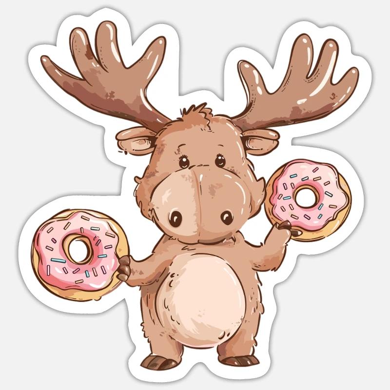 Moose with donuts - Sticker size S (10 x 10 cm) - white matte