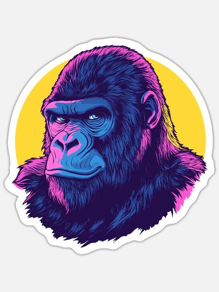 Gorilla Neon Kraft - Sticker Größe S (10 x 10 cm) - Mattweiß