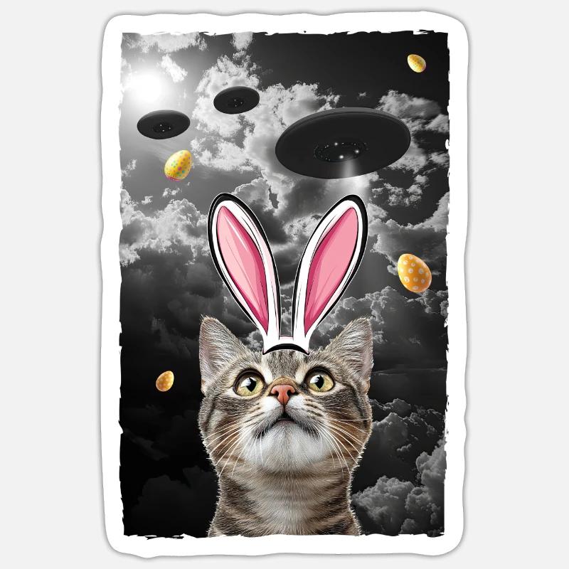 Funny Cat Meme Easter Alien Science UFO Sticker Größe S (10 x 10 cm)