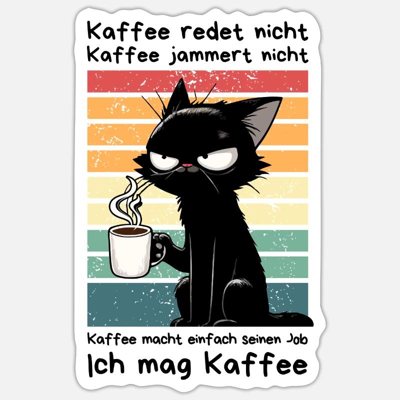 Genervte schwarze Katze mit Kaffee und Blick Sticker Größe S (10 x 10 cm)