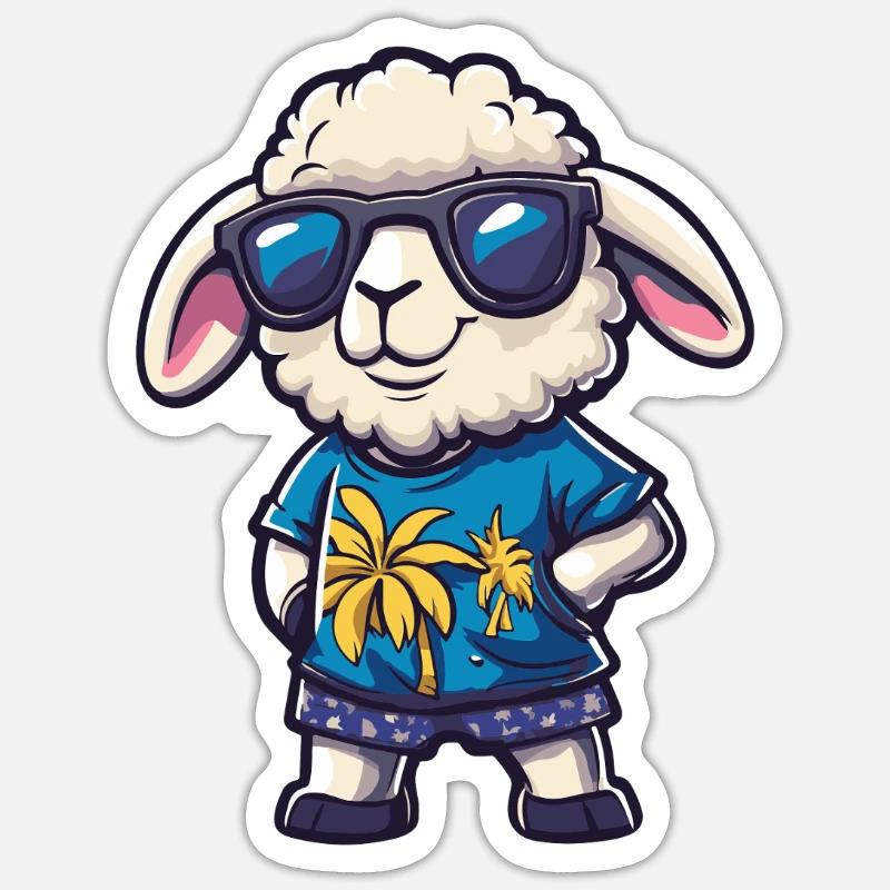 Schaf Comic Cool Sommer - Sticker Größe S (10 x 10 cm) - Mattweiß