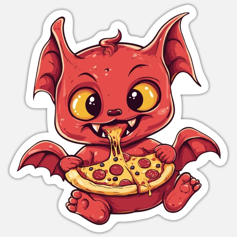 Devil with pizza Sticker size S (10 x 10 cm)