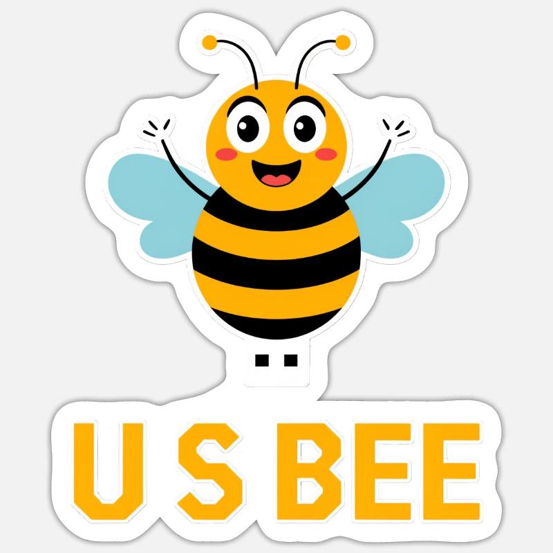 USBEE Biene Mit USB Stick - Sticker Größe S (10 x 10 cm) - Mattweiß