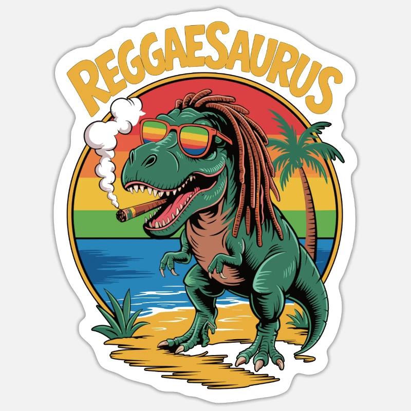 Reggaesaurus - Sticker taille S (10 x 10 cm) - blanc mat