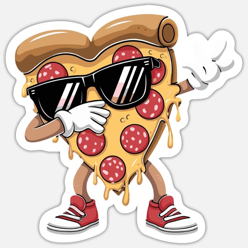 Cooler Pizza-Slice Mit Sonnenbrille Dabbing - Sticker Größe S (10 x 10 cm) - Mattweiß