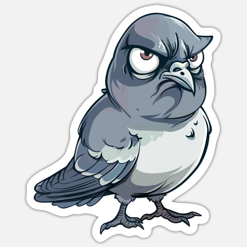 Grummelige Taube Comic-Stil - Sticker Größe S (10 x 10 cm) - Mattweiß