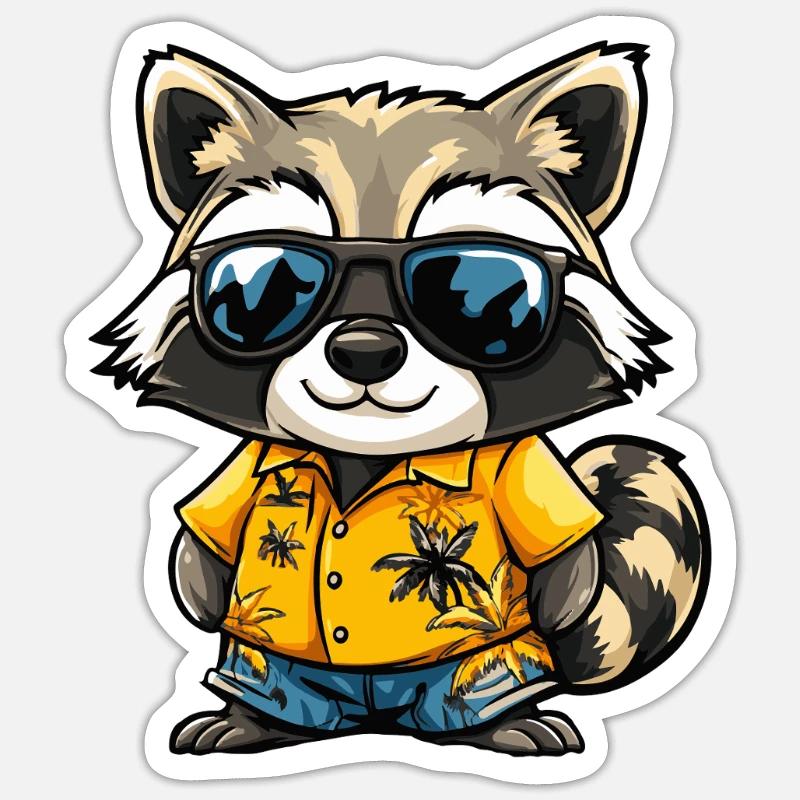 Waschbär Cool Sommer - Sticker Größe S (10 x 10 cm) - Mattweiß