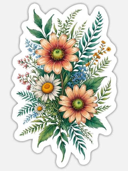 Lebendige Blumenstraußharmonie - Sticker Größe S (10 x 10 cm) - Mattweiß