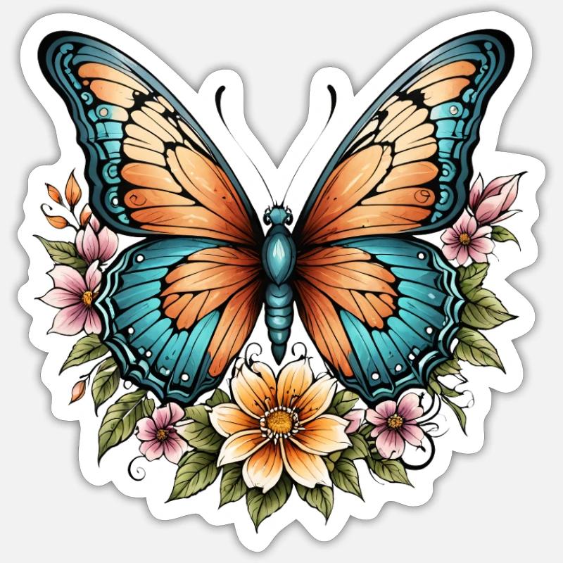 Papillon Floraison Harmonie - Sticker taille S (10 x 10 cm) - blanc mat