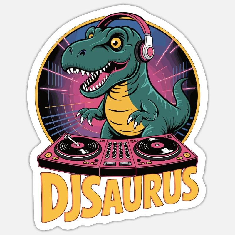 DJsaurus - Sticker taille S (10 x 10 cm) - blanc mat
