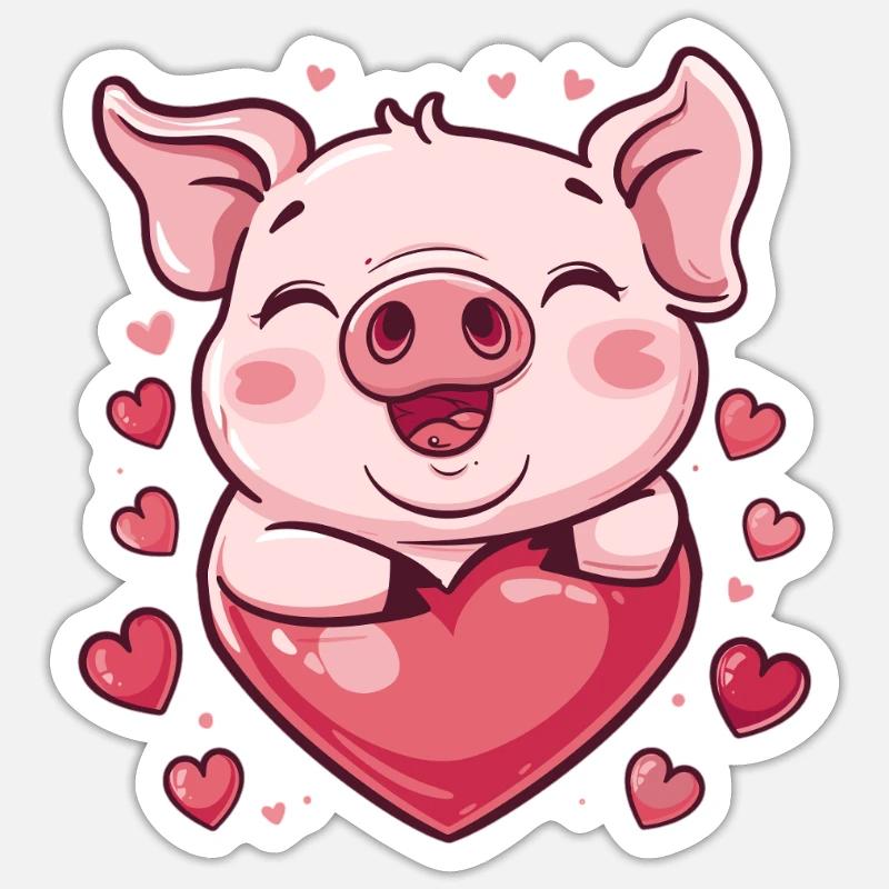 Liebendes Schwein mit Herz - Sticker Größe S (10 x 10 cm) - Mattweiß