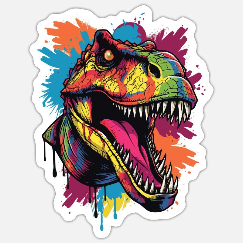 Bunter T-Rex Kopf - Sticker Größe S (10 x 10 cm) - Mattweiß