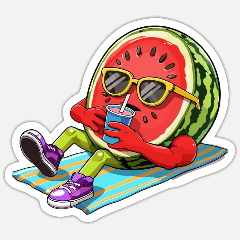 Relaxant pastèques illustration été - Sticker taille S (10 x 10 cm) - blanc mat